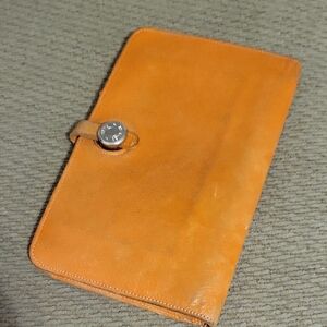 Hermes Orange Leather Piece with Silver Detail